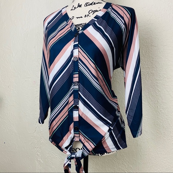 Cato Tops - Cato Navy Mauve White Striped Blouse~M
